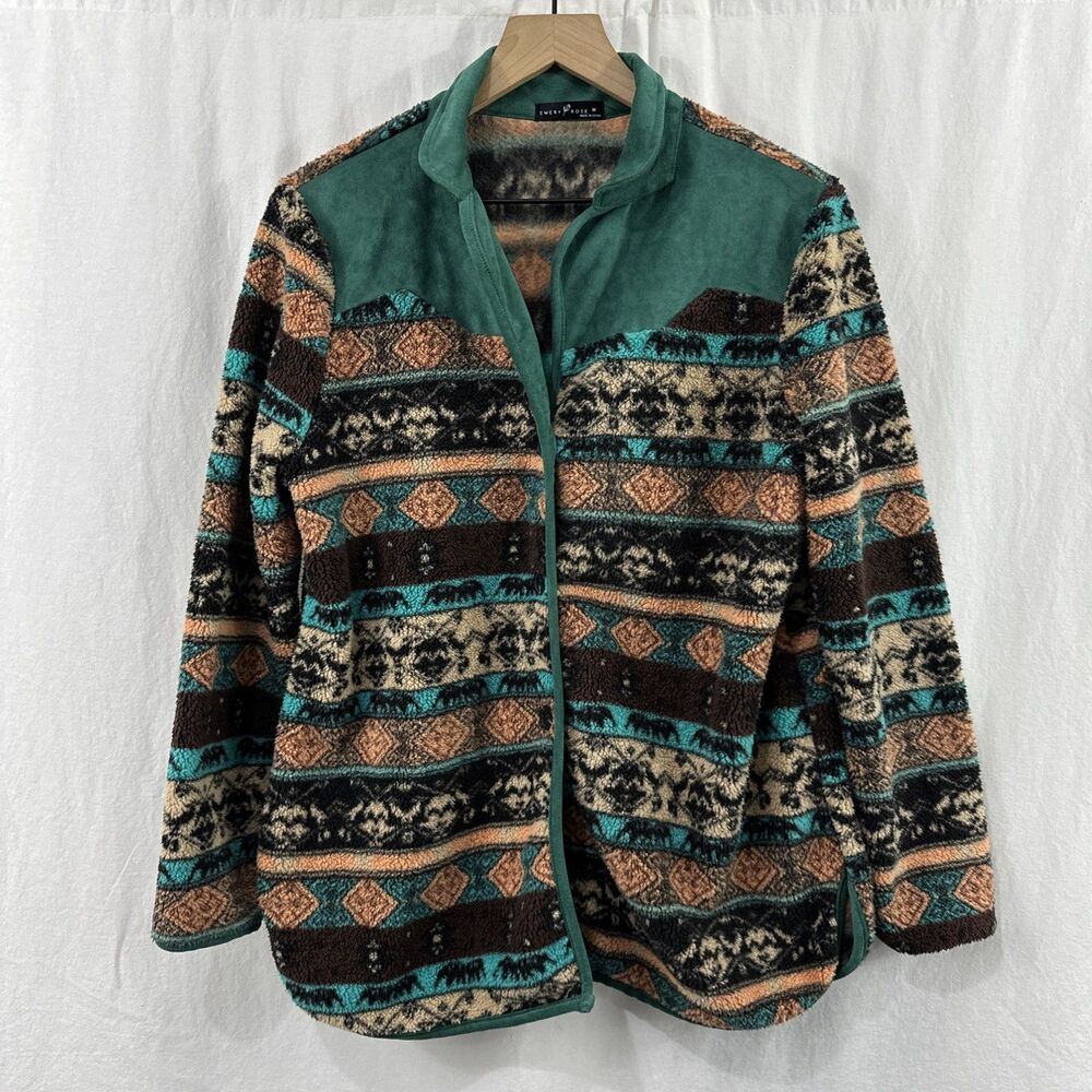 Emery Rose Southwestern Aztec Fleece Button Front Shirt Jacket Size M Cardigan